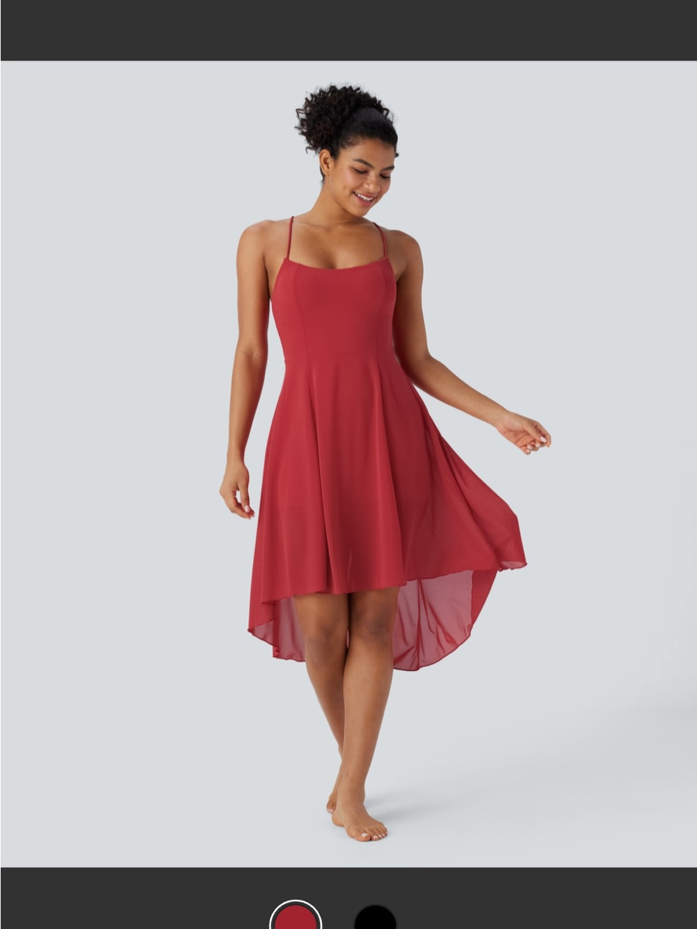 HALARA Cherry Red Hi-Low Spaghetti Strap Dress